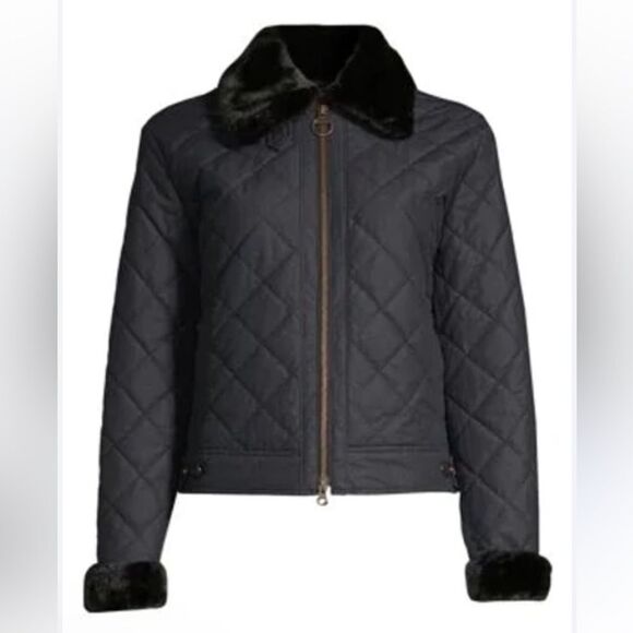 Barbour Tetbury Faux Fur Trimmed Quilted Cropped Jacket - Picture 1 of 6